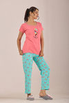 Sweet Moon Knit Cotton Pyjama Set - Aqua Pastelpink — thumbnail 4